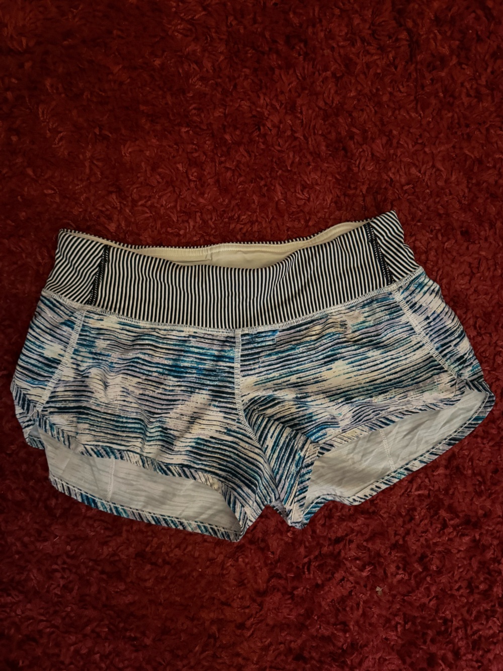 lululemon athletica Blue and White Striped Athletic Shorts